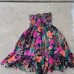 Floral Strapless Dress - Multicolor